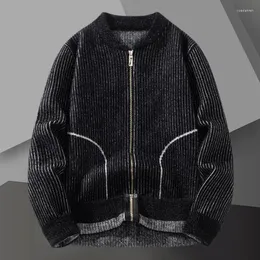 남자 스웨터 줄무늬 긴 소매 니트 가디건 가을 가을 겨울 지퍼 슬림 핏 남자 니트 재킷 홈 브리 고스