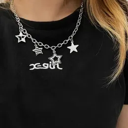 Pendant Necklaces Korean INS Wind Star Five-pointed Black And White Full Diamond Necklace Crowd Y2K Spicy Girl Subculture Sweet