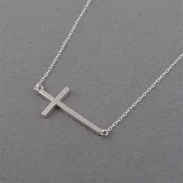 1 GEOMETRIC ORIZZONAL SideWays Cross Religione Collana a sospensione semplice piccola piccola fede cristiana Lucky Woman Madre maschile FA231P