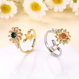 Anello rotatore di girasole regolabile con diamante semplice e versatile popolare anello di compressione