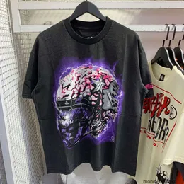 Modekläder herrar designer tees t-shirts hellstar hjärnhjälm klassisk tee trendy br nödställd tvättad kort ärm t-shirt ren bomull tshirts rock hip hop tops