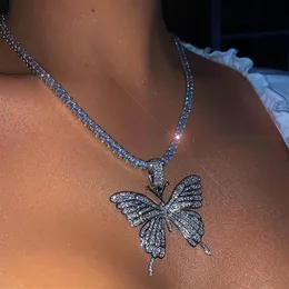 Butterfly Necklace Gold Silver Rosegold Iced Out Tennis Chain Cz Hip Hop Bling Mens Halsband Diamond Jewelry267i