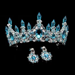 Fashion Beauty Sky Blue Crystal Wedding Crown and Tiara Grande Rinestone Queen Pageant Crowns Baschetta per la sposa Accessorio per capelli Y2250E