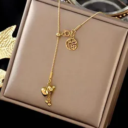 Pendant Necklaces Hulu Titanium Steel Necklace Plated 18k Gold Pull-out Collarbone Chain Tassel Letter For Women254I
