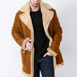 メンズジャケットヴィンテージファジーレザージャケットメンメンズサイズのターンダウンカラーコート冬の濃い暖かいパーカーソリッドカラーサーマルカーディガンオーバーコート