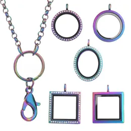 10pcs Lotto Rainbow Colore arcobaleno ciondolo in gambo mobile per fasi per donna Memoria magnetica Memoria magnetica Living Glass Locket con catene Y1217V