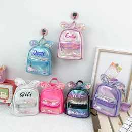 Детская модная сумка, прозрачные блестки, милый рюкзак принцессы с бантом, легкие сумки для закусок с индивидуальным именем для детского сада 231222