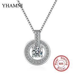 YHAMNI 100% 925 Sterling Silver Fashion Round Crystal Pendant Necklace Full CZ Diamond Chain Jewelry for Women Gift DZ223279K