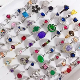 Micro Inlaid Semi-Precious Stone Rings Colored Zirconium Ring Real Gold Plated Without Fading Fashion 925 Mixed Batch Female315f