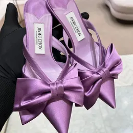 Slippers Temperament High Heels 2023 Water Diamond Bow Silk Fine Heel Pointed Sandals Women's Bag Head Muller