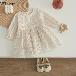 VISgogo Baby Girls Tutu Romper Dress Long Sleeve Round Neck Patchwork High Waist Lace Floral Party Princess Dress 231222