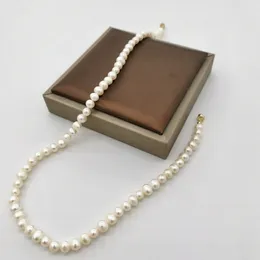 6mm White Freshwater Pearl Necklace 14K Gold Filled Magnet Clasp Pearls Pärlade Collier Perles Classic Elegant for Women Necklace 231222