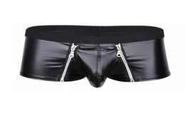 Underbyxor Mens underkläder faux läder Underkläder BULGE POUCH med dubbel blixtlåsstängningsboxare Briefs Low Rise Sexiga manliga trosor2435486