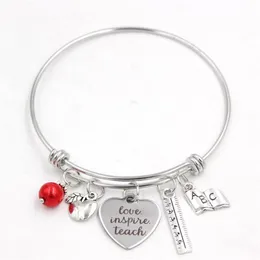 Intero bracciale in acciaio inossidabile filo regolabile braccialetto libro righello insegnante braccialetto con ciondoli braccialetto gioielli donna insegnanti Gift303R