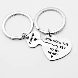 You Hold The Key To My Heart Forever Keychains for Women Men Stainless Steel Pendant Key Chains Rings Keyring Couple Lovers Gift