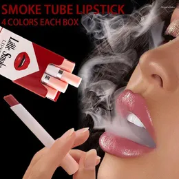 립스틱 4pcs/세트 매트 벨벳 부드러운 부드러운 긴 연기 튜브 담배 세트 색상 영양 메이크업 K1