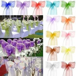 25pcslot Ribbon Chair Sashes Organza Glass Yarn 18cm x 275cm Decoração de casamento para El Banquet Party Event Decor 231222