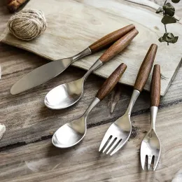 Dinnerware Sets 1pcs Wooden Handle Spoon Tableware Household Items Metal 304 Stainless Steel Knife Fork And Kitchen Home