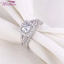 Wuziwen 2 PCS 925 STERLING Gümüş Düğün Nişan Yüzüğü Gelin Seti Kadınlar İçin Klasik Takı 1 4ct Prenses Kesme Zirkon BR0715 Y1266M