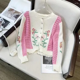 Magliette da donna ricamo francese all'uncinetto ondata all'uncinetto cardigan maglia gigante corta maglione camicia di maglione autunno di abbigliamento per esterni autunno femminile