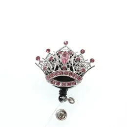 1PC 5pcs 10pcs Pink Rhinestone Crystal Crown Crown Reel Zgrywa Zdradzona identyfikatorem dla pielęgniarki Student Personel265V