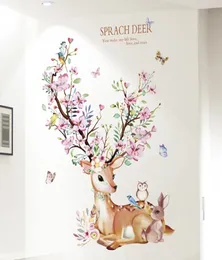 Shijuekongjian 사슴 토끼 동물 벽 스티커 DIY 꽃 벽 데칼을위한 집 어린이 방 아기 침실 장식 2011309961569