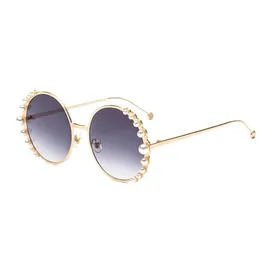 Óculos de sol 2021 Luxury Pearl Women Fashion Metal Frame Round Brand Designer Mirror Sun Glasses UV400187E