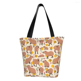 Shopping Bags Custom Doodle Plants Capybaras Canvas Women Recycling Groceries Wild Animals Tote Shopper