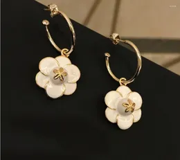 Dangle Earrings 925 Sterling Silver Charm Black Camellia Earring Fashion Rose Flower Elegant Enamel Fancy Jewelry