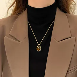 Oval Tiger Eye Stone Necklace for Women Light Luxury Small and High End 2023 Nya höst- och vintertillbehör Lång tröja kedja