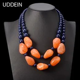 UDDEIN bohemian maxi necklace women double layer beads chain resin gem vintage statement choker necklace & pendant jewellery Y2007249T