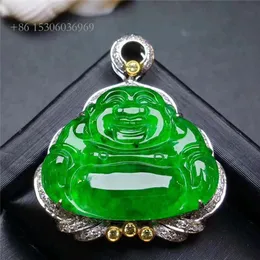 SGARIT FINE Hurtowa najwyższej jakości oryginalna zielona zielona Birma Jade Jadeite Buddha wisiorek złota biżuteria diamentowa