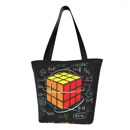 Alışveriş çantaları komik serin matematik rubics oyuncusu küp matematik tote geri dönüşüm tuval bakkaliye alışveriş omuz çantası