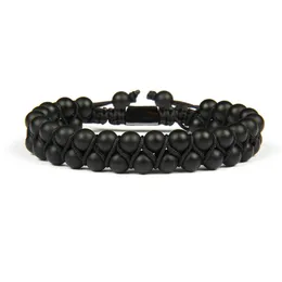 Bracelete homme com miçangas duplas de 6 mm de ágata fosco preto onyx stone natural miçangas macram amizade Bracelete Nice Gift Top Quality226J