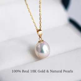 Yunli Real 18K Yellow Gold Necklace Pendant Water Drop Natural Freshwater Pearl Pure AU750 Fine Jewelry for Women PE020 231222