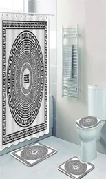 Ethnic Greek Key Shower Curtains Bathroom Curtain Waterpoof Polyester Traditional Meander Border Bath Curtain Set Mats Rug Decor 25579500