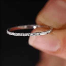 Vecalon Simple Finger Ring 925 Sterling Silver Diamond Party Wedding Band Rings for Women Bridal Finger Jewelry Gift324b