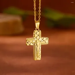 Pendant Necklaces Jesus Cross Gold Color Embossing Necklace For Women Stainless Steel Neckalce Choker Everyday Trend Jewelry Gift