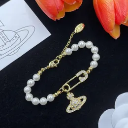 Imperatriz Dowager Viviance Saturn Diamond Pearl Bracelet Paper Clip Light Luxury Gold Classic Diamond Bracelet Jewelry