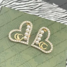 5A Heart Double Letter G Studs Designer Rhinestone Earrings Crystal Alphabet Dangler Eardrops with box
