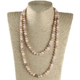 RH Fashion 8-9mm Mixcolor Pearls Knutted Halsband Natural Freshwater Pearl Neckor Women Festival Gift 231222