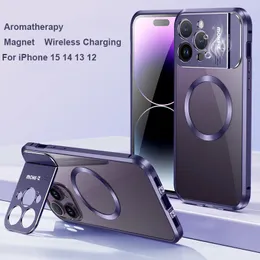 Para iPhone 15 Pro Max Case Magnetic Wireless Charger 13 14 Plus Aluminum Lelloy Bumper Lens Luxury Cover Luxury