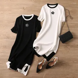 Party Dresses Summer Ladies 2023 Designer Rose Brodery Split T Shirt Long Ice Silk Straight Maternity Dress Women's Clothing