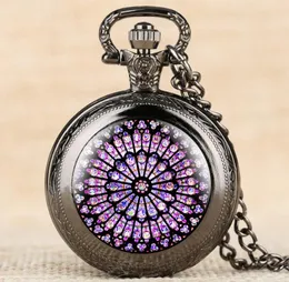 Rose Window Skled Glass Pocket Watches Wspaniałe Notre Dame de Paris Naszyjnik Wisior Pendant Pamiątki Prezenty dla mężczyzn Women4695625