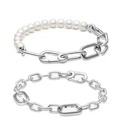 Браслет ME Link Chain из пресноводного культивированного жемчуга для женщин, подарок для девочек, настоящее серебро 925 пробы, регулируемые овальные круги, ювелирные изделия, тренд 2203095464661