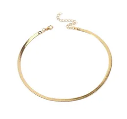 2020 Collana girocollo in oro/argento placcato regolabile 5MM catena piatta a spina di pesce semplice gioielli delicati per le donne 15 "Chocker1594814