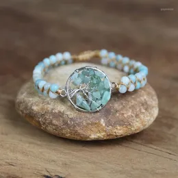 Amazonite Stone Tree Of Life Bransoletka Yoga Energy Chakra Ciąg Kulki Smyczowe Pleciona Bransoletka Bransoletka Kobiety Mężczyznę ręcznie robioną biżuterię1291k