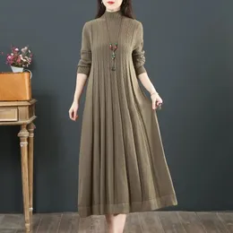 Autumn Winter Large Size Covering Belly Dress Middle Aged Elderly Mother Retro Long Knitted Sweater Dresses Vestidos 6XL 231225