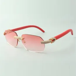 Direct s mikropavierte Diamant-Sonnenbrille 3524024 mit roten Holzbügeln, Designer-Brillengröße 18–135 mm2459