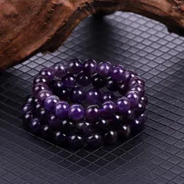 Strand Natural Amethyst Armband 10mm 8mm Ball Beads Par Friends Fashion Versatile Reiki Healing Quartz Bangle